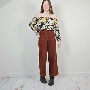 Aritzia Wilfred Morel Floral Off the Shoulder Blouse Black Yellow XS